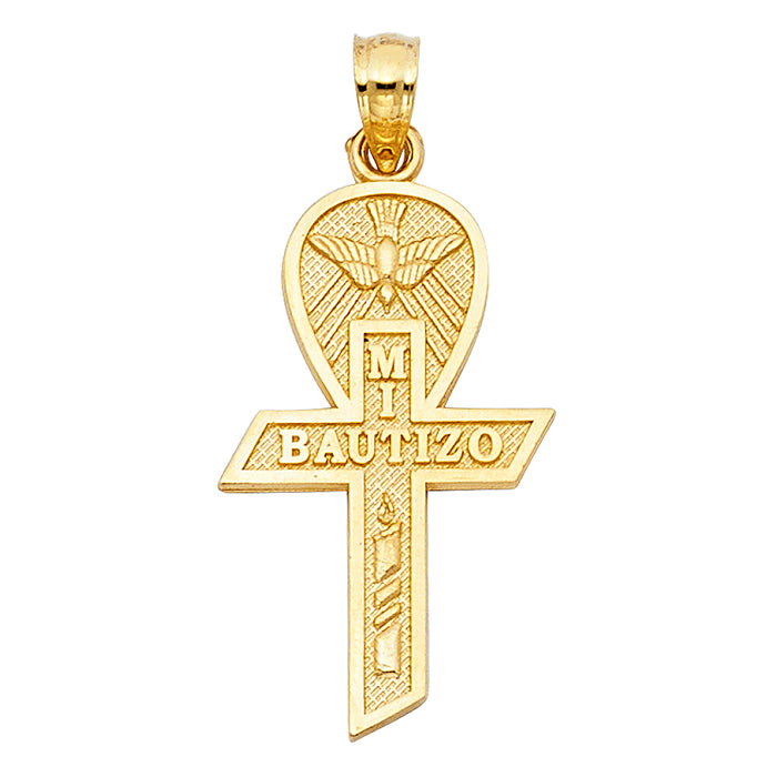 14k Yellow Gold Religious Baptism Cross Charm Pendant  (24mm x 15mm)