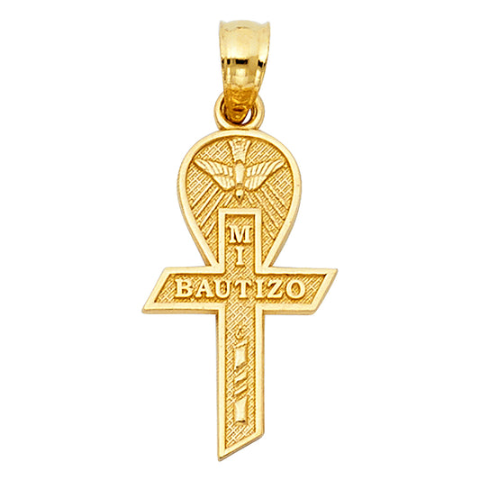 14k Yellow Gold Small/Mini Religious Baptism Cross Charm Pendant  (19mm x 6mm)