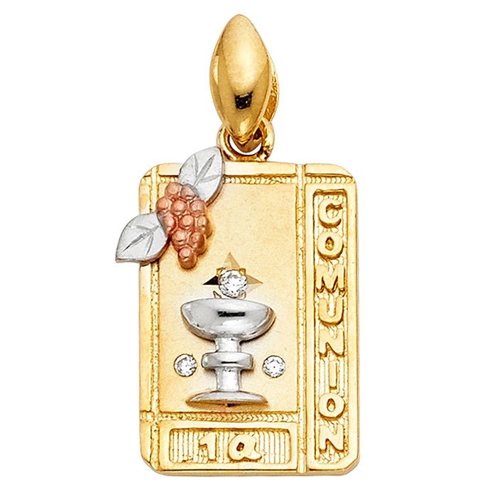 14K Tri-Color Gold Communion Charm Pendant  (20mm x 14mm)