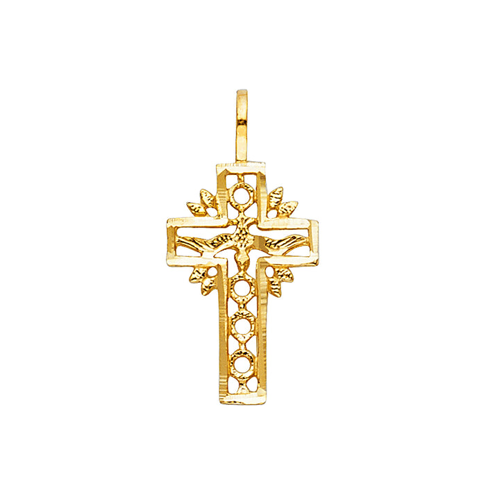 14k Yellow Gold Small/Mini Religious  Cross Charm Pendant  (23mm x 17mm)