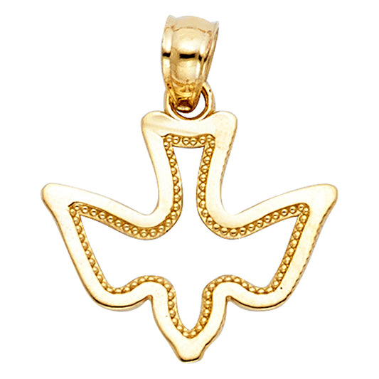 14k Yellow Gold Small/Mini Espiritu Santo Dove Charm Pendant  (15mm x 17mm)