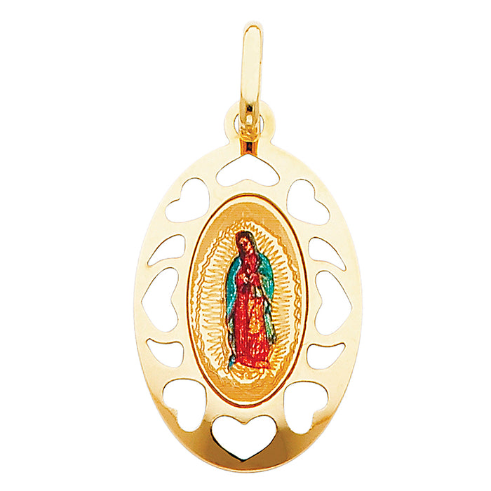 14k Yellow Gold Small Religious Virgen De Guadalupe Picture Pendant (26mm x 18mm)