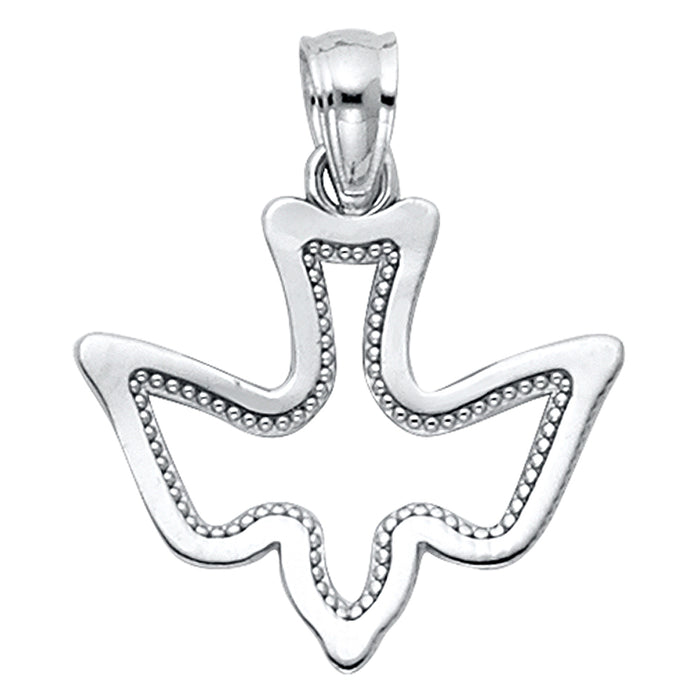 14k White Gold Small/Mini Espiritu Santo Dove Charm Pendant  (15mm x 17mm)