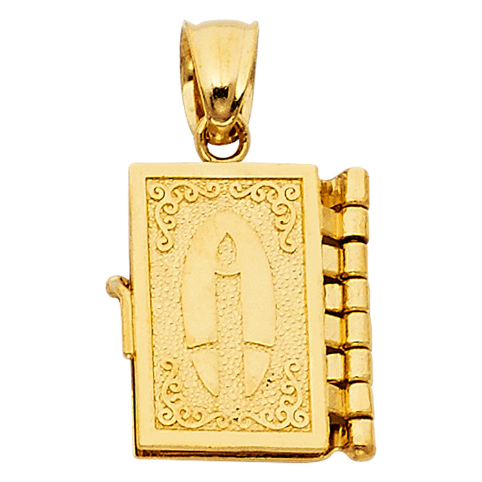 14k Yellow Gold Religious Bible Book In English (14mm x 12mm)