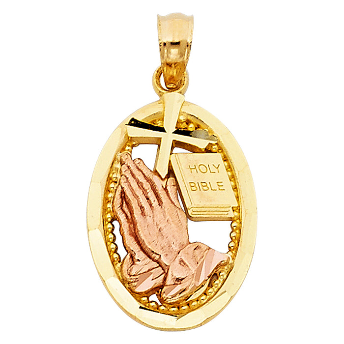 14K Two-tone Gold Praying Hands Charm Pendant  (19mm x 14mm)