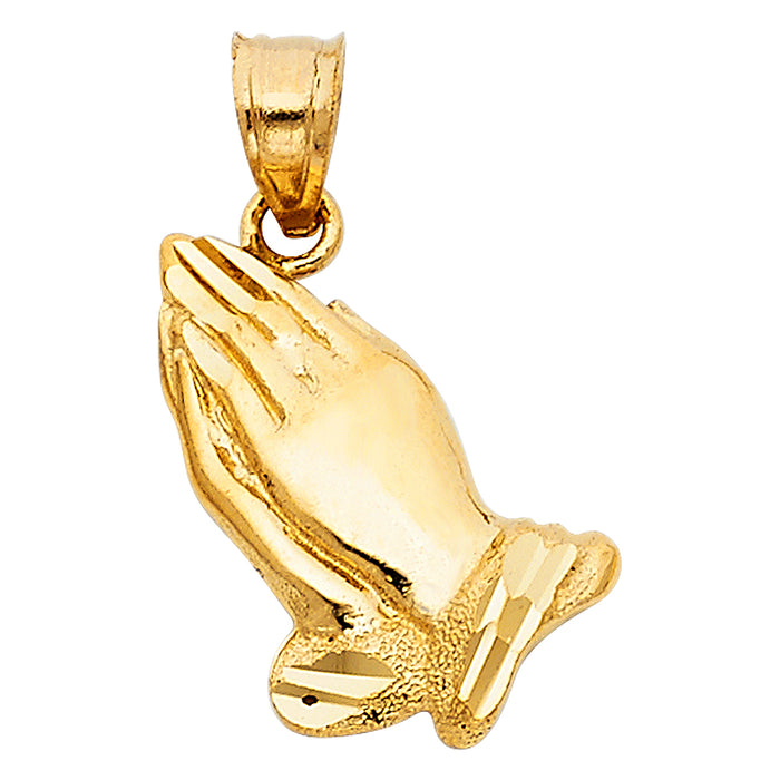 14k Yellow Gold Praying Hand Charm Pendant  (17mm x 15mm)