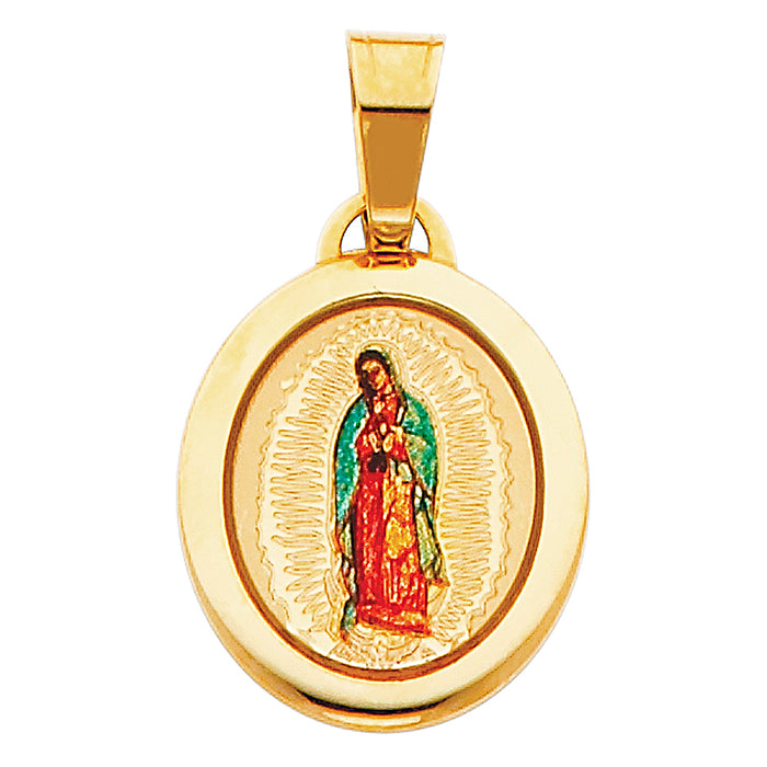 14k Yellow Gold Small Religious Virgen De Guadalupe Picture Pendant (18mm x 15mm)