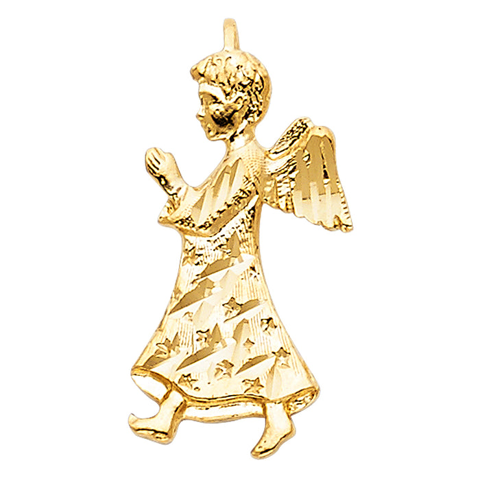 14k Yellow Gold Small/Mini Angel Charm Pendant  (21mm x 11mm)