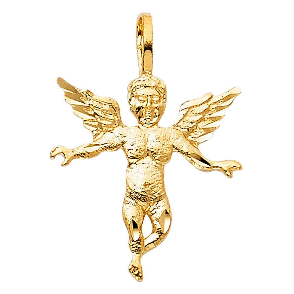14k Yellow Gold Small/Mini Angel Charm Pendant  (18mm x 17mm)