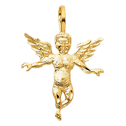 14k Yellow Gold Small/Mini Angel Charm Pendant  (18mm x 17mm)