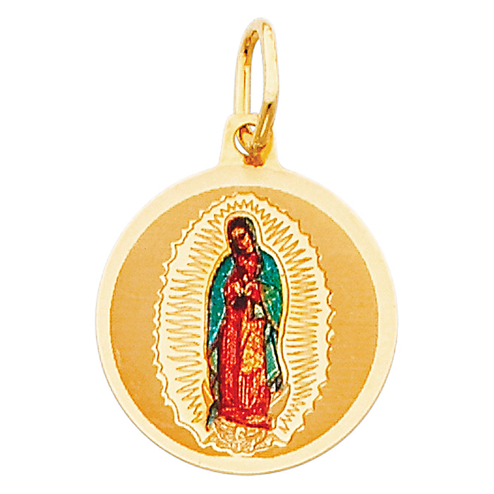 14k Yellow Gold Small/Mini Religious Virgen De Guadalupe Picture Pendant (16mm x 15mm)
