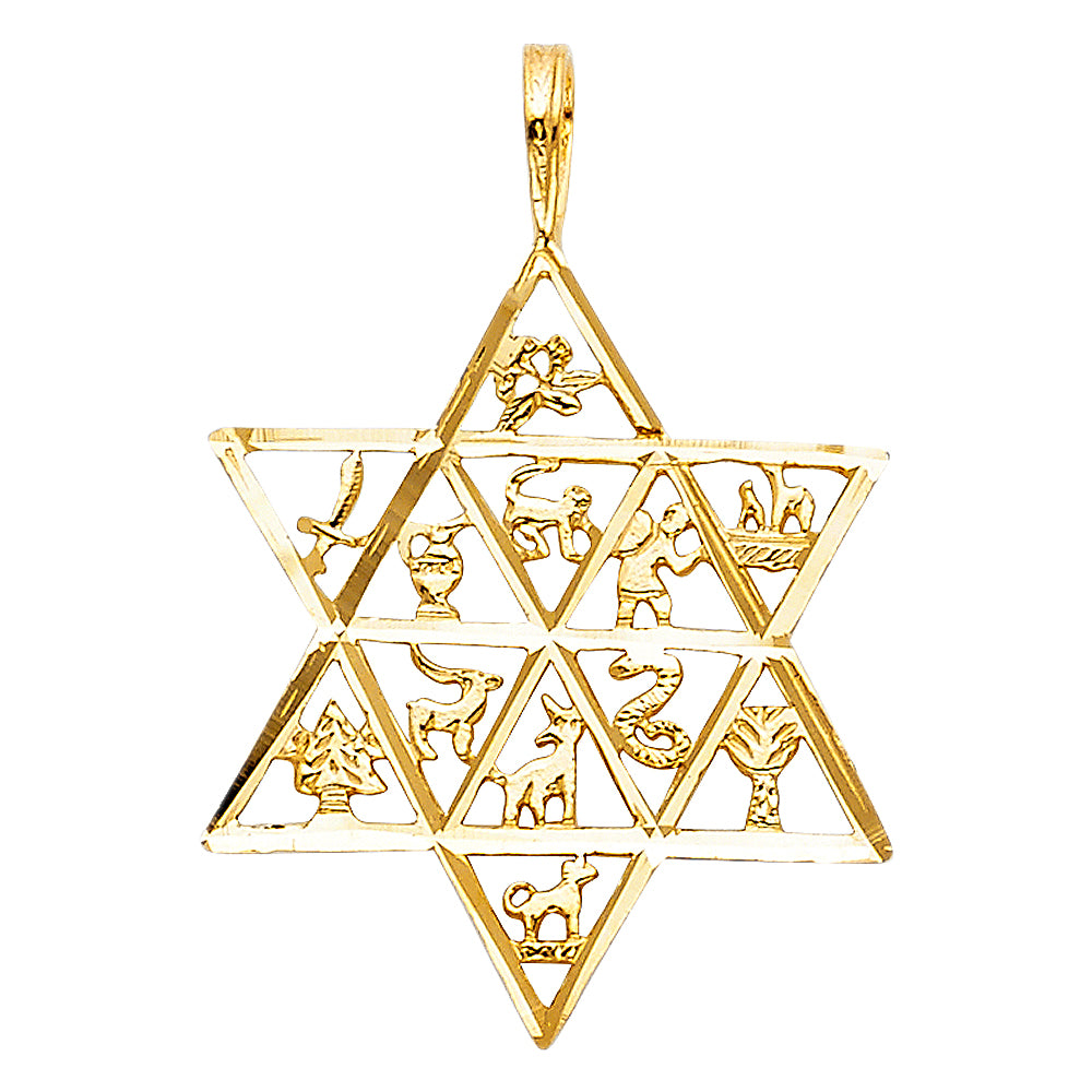14k Yellow Gold Small/Mini 12 Animal Star Charm Pendant  (24mm x 21mm)