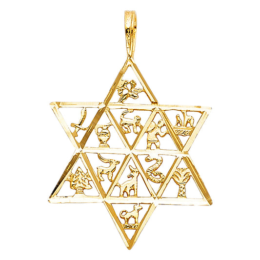 14k Yellow Gold Small/Mini 12 Animal Star Charm Pendant  (24mm x 21mm)