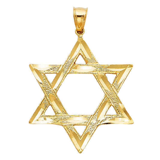 14k Yellow Gold Star Of David Charm Pendant  (37mm x 33mm)