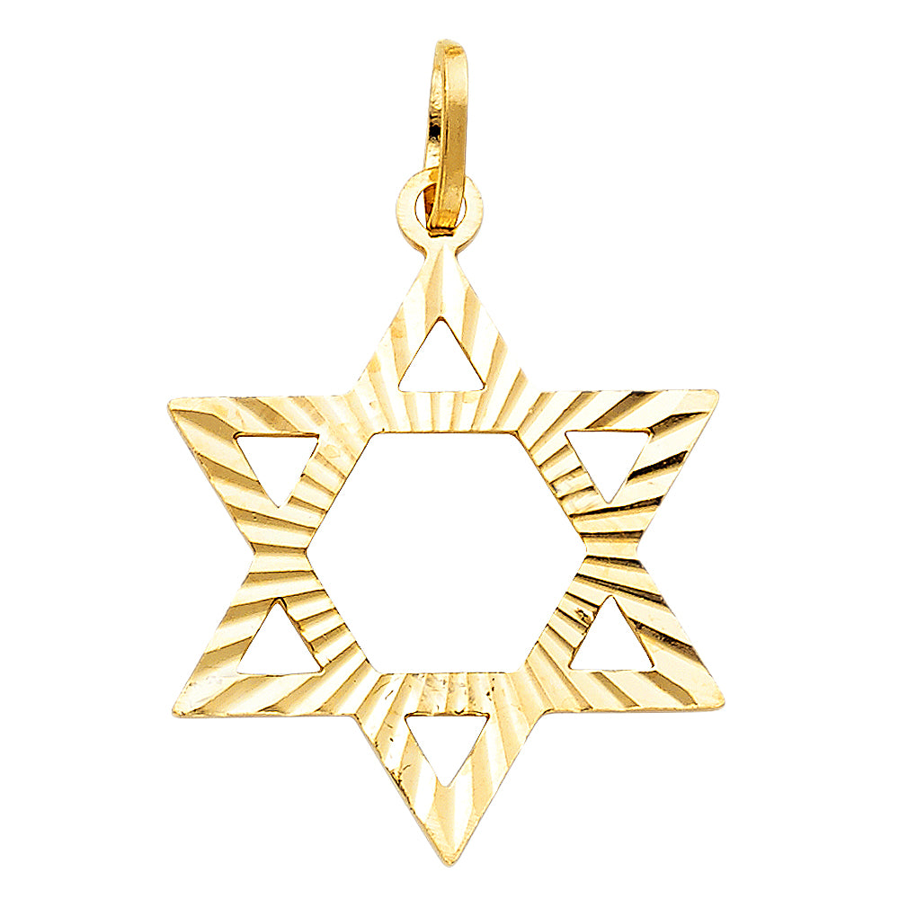 14k Yellow Gold Star Of David Charm Pendant  (25mm x 22mm)