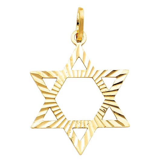14k Yellow Gold Star Of David Charm Pendant  (25mm x 22mm)