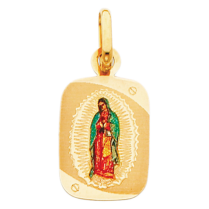 14k Yellow Gold Small/Mini Religious Virgen De Guadalupe Picture Pendant (18mm x 13mm)
