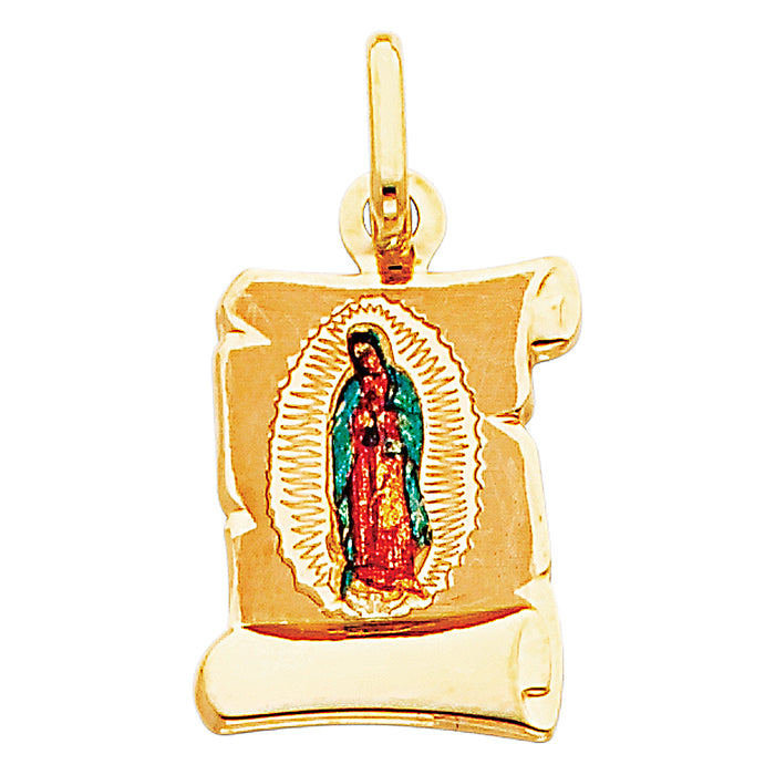 14k Yellow Gold Small/Mini Religious Virgen De Guadalupe Picture Pendant (21mm x 13mm)