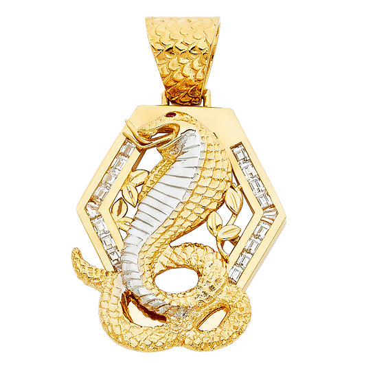 14K Two-tone Gold Large CZ Viper Snake Charm Pendant  (33mm x 29mm)