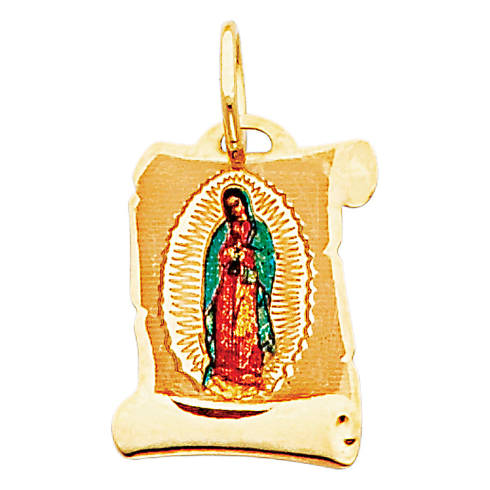 14k Yellow Gold Small/Mini Religious Virgen De Guadalupe Picture Pendant (16mm x 13mm)