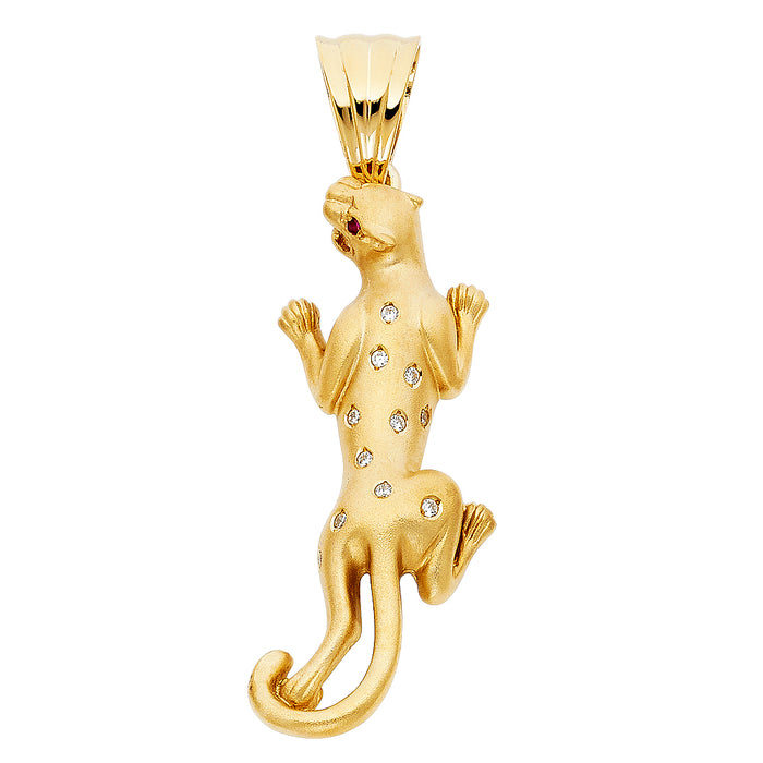 14k Yellow Gold Large CZ Puma Charm Pendant  (48mm x 18mm)