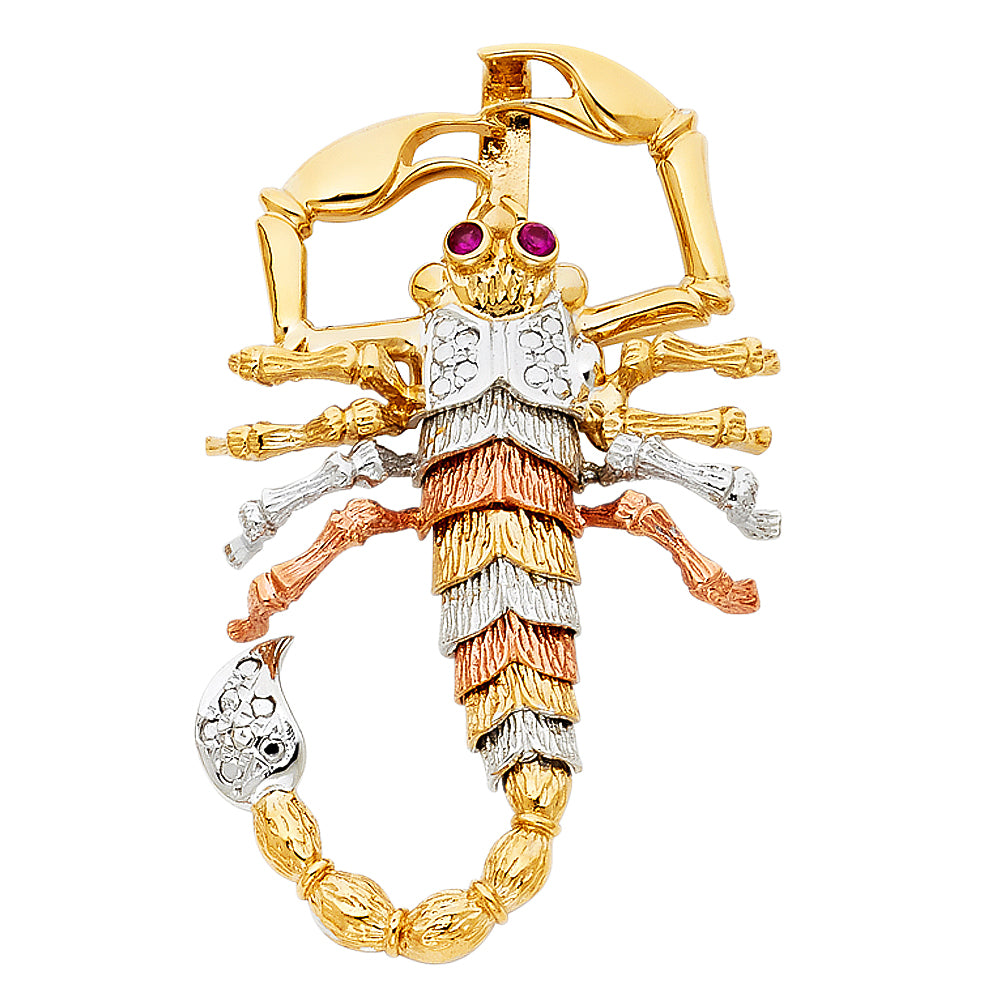 14K Tri-Color Gold Large Scorpion Charm Pendant  (55mm x 35mm)