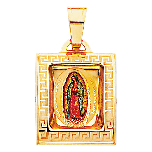 14k Yellow Gold Small/Mini Religious Virgen De Guadalupe Picture Pendant (18mm x 15mm)