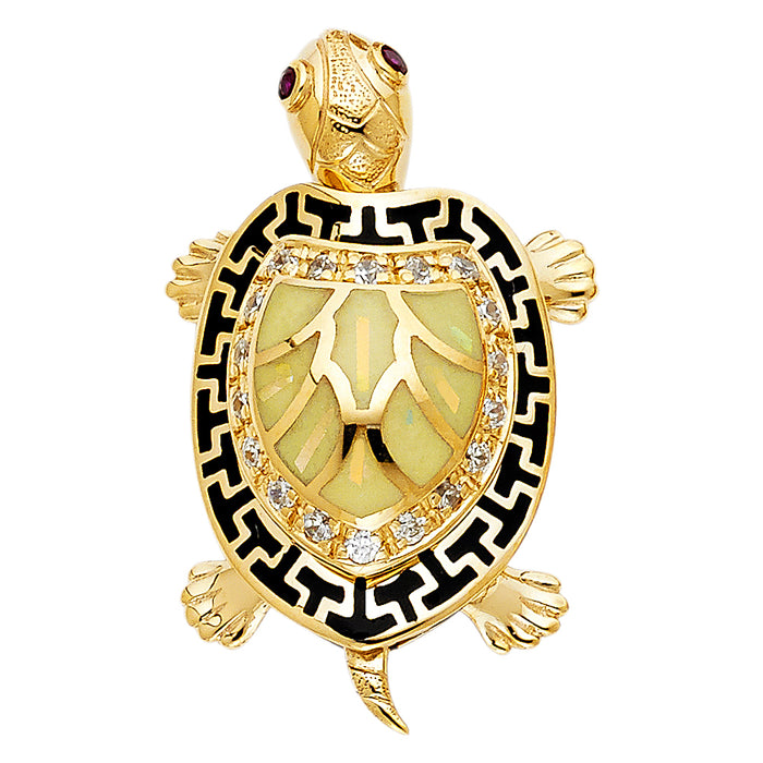 14k Yellow Gold Large Turtle Charm Pendant  (35mm x 18mm)