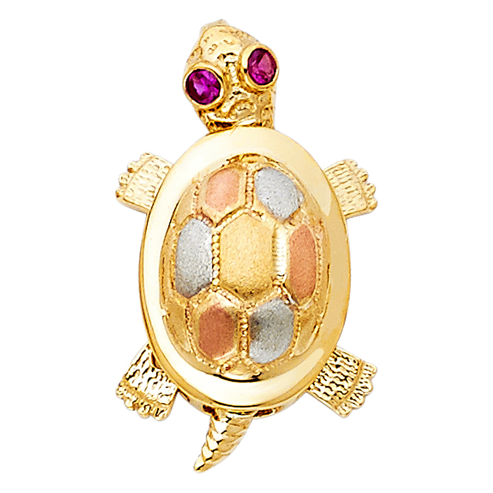 14K Tri-Color Gold Turtle Charm Pendant  (22mm x 11mm)