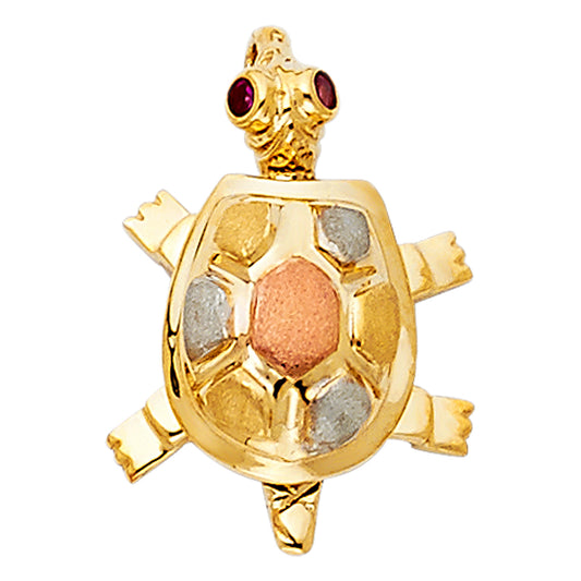 14K Tri-Color Gold Turtle Charm Pendant  (19mm x 9mm)