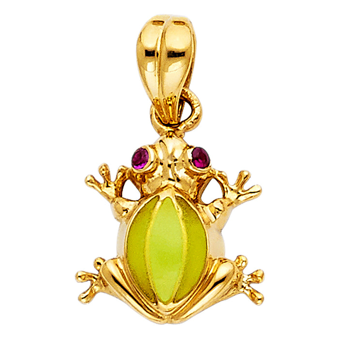 14k Yellow Gold Frog Charm Pendant  (13mm x 13mm)