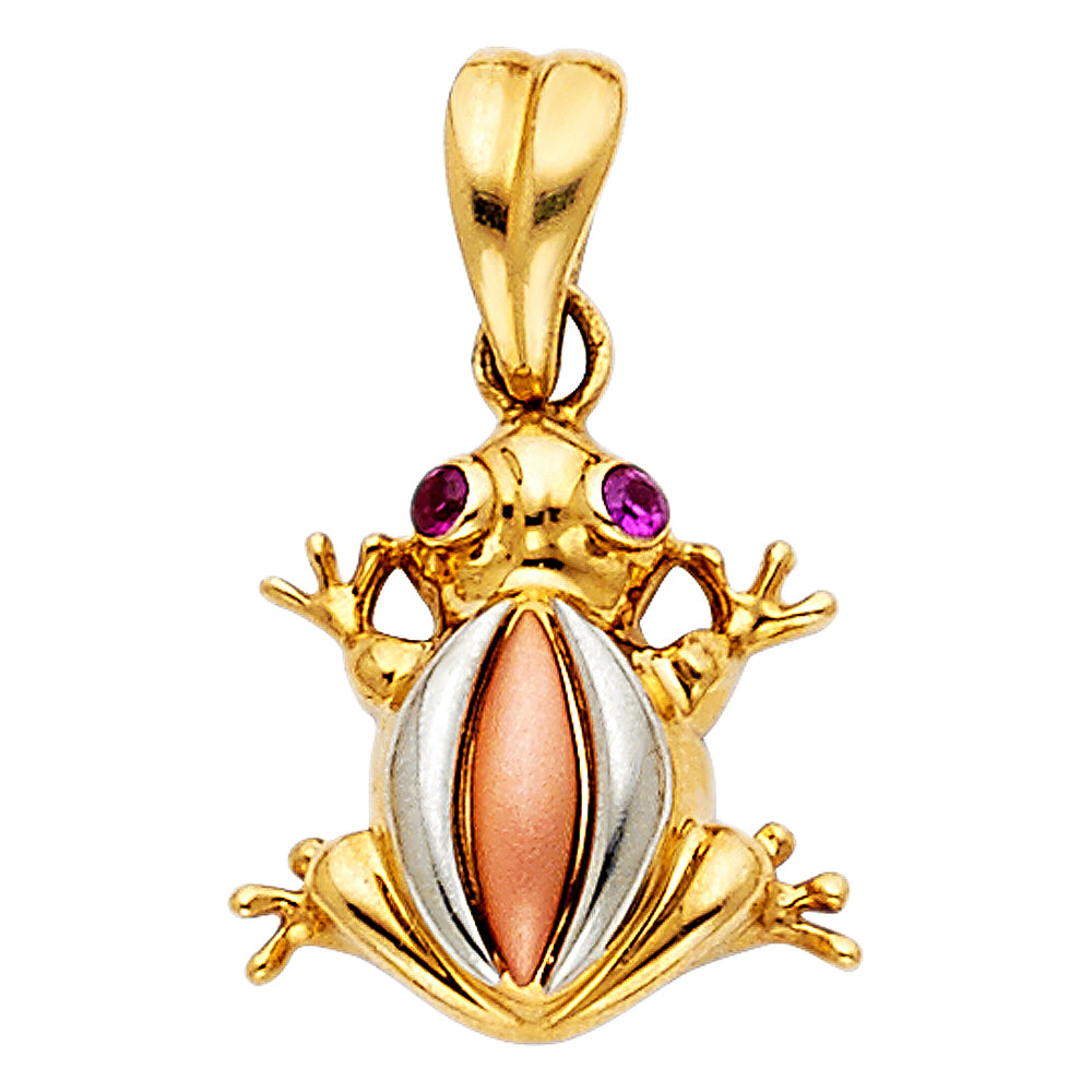 14k Yellow Gold Frog Charm Pendant  (13mm x 13mm)