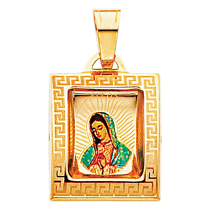 14k Yellow Gold Small/Mini Religious Virgen De Guadalupe Picture Pendant (18mm x 15mm)