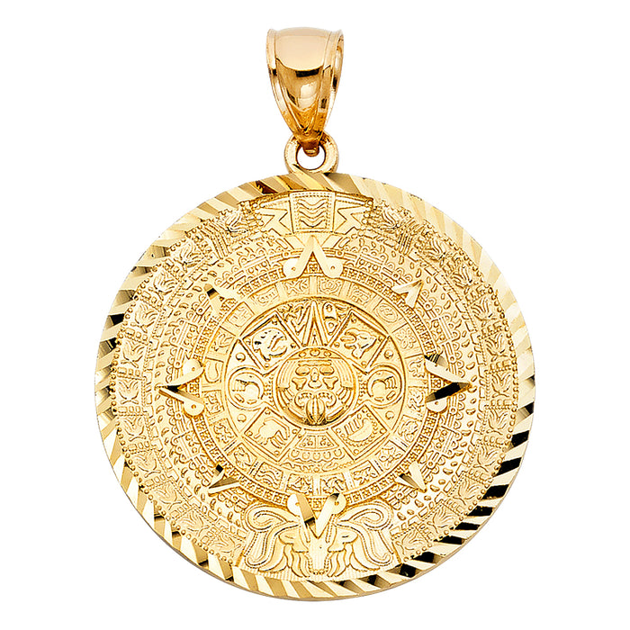 14k Yellow Gold Large Calendario Azteca Charm Pendant  (40mm x 40mm)