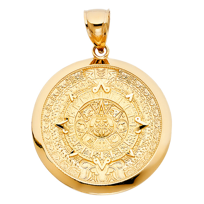 14k Yellow Gold Large Calendario Azteca Charm Pendant  (36mm x 36mm)