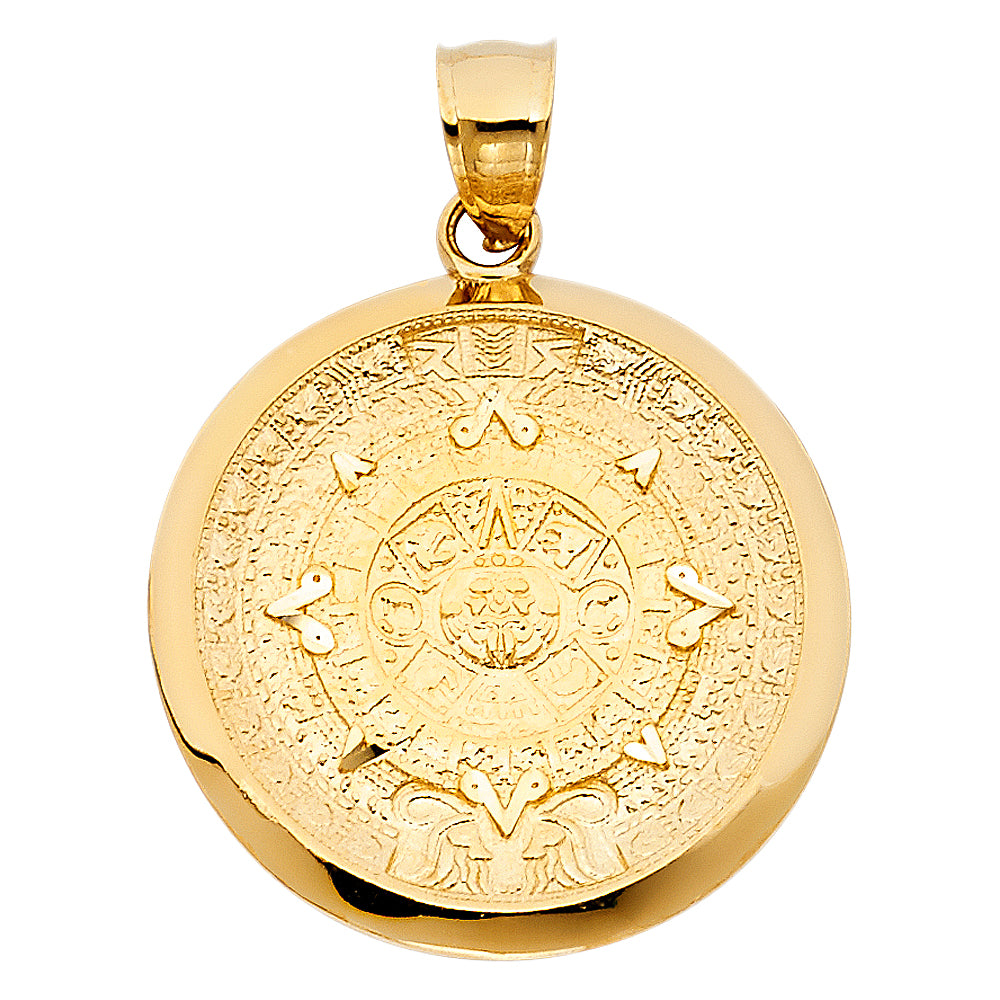 14k Yellow Gold Calendario Azteca Charm Pendant  (27mm x 27mm)