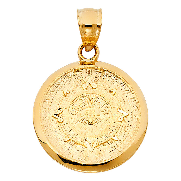 14k Yellow Gold Calendario Azteca Charm Pendant  (21mm x 21mm)