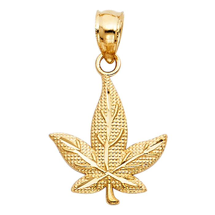 14k Yellow Gold Small/Mini Marijuana Leaf Charm Pendant  (15mm x 13mm)