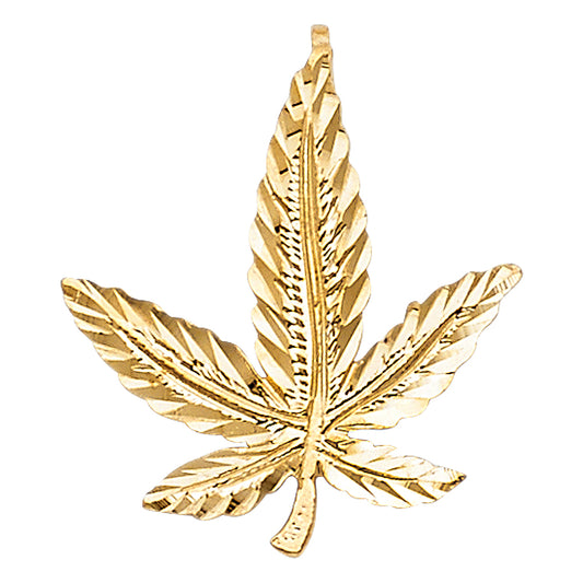 14k Yellow Gold Small/Mini Marijuana Leaf Charm Pendant  (20mm x 19mm)