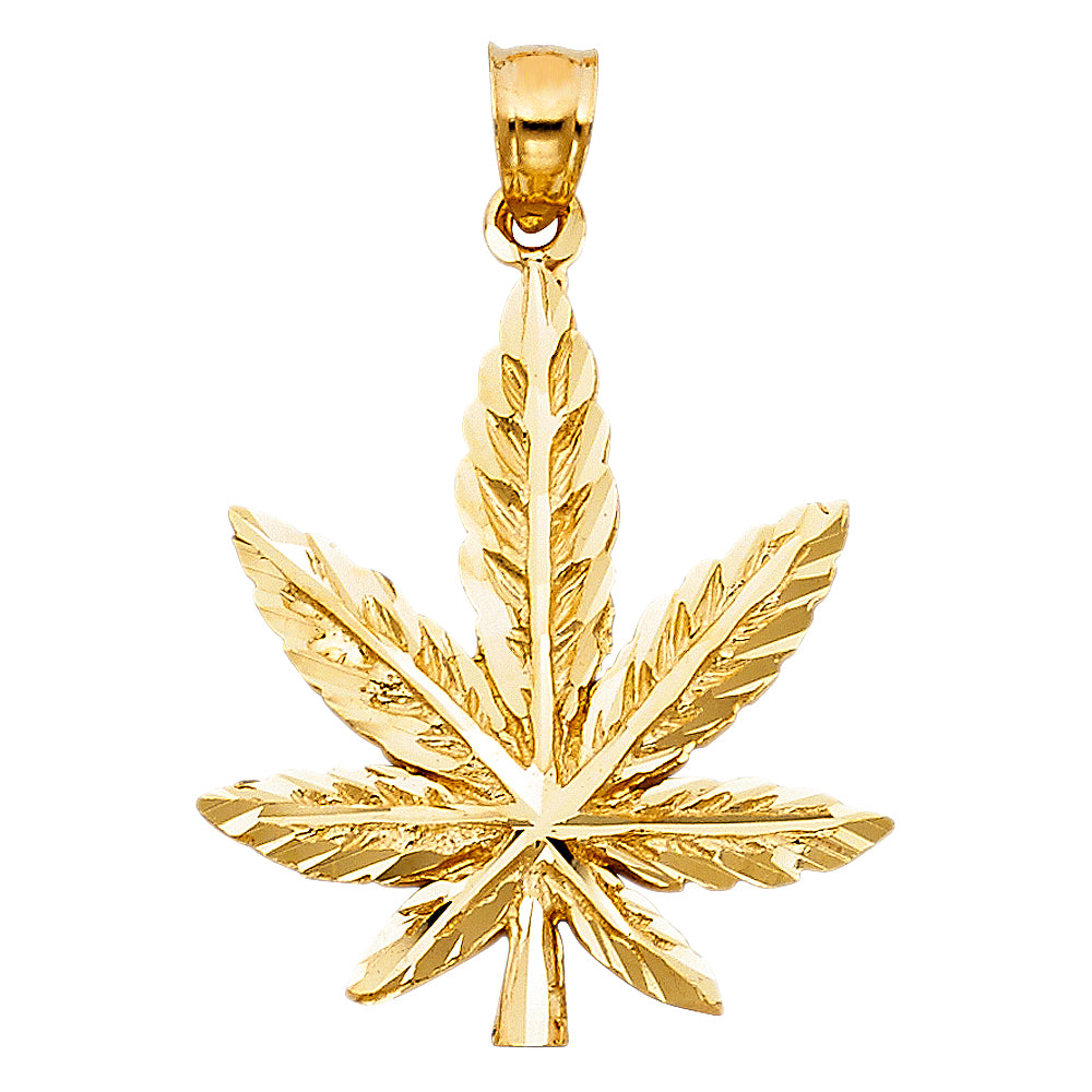 14k Yellow Gold Marijuana Leaf Charm Pendant  (27mm x 24mm)