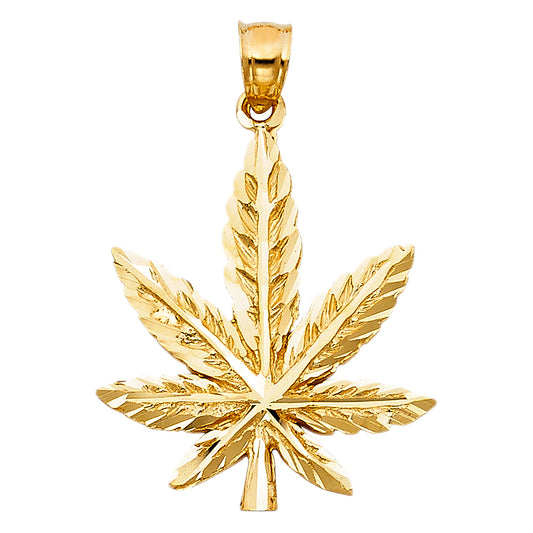 14k Yellow Gold Marijuana Leaf Charm Pendant  (27mm x 24mm)