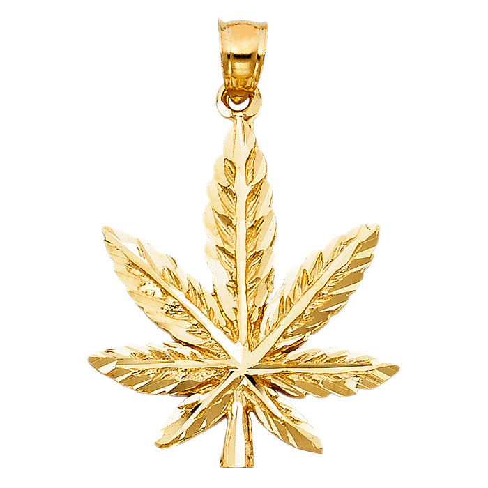 14k Yellow Gold Marijuana Leaf Charm Pendant  (27mm x 24mm)