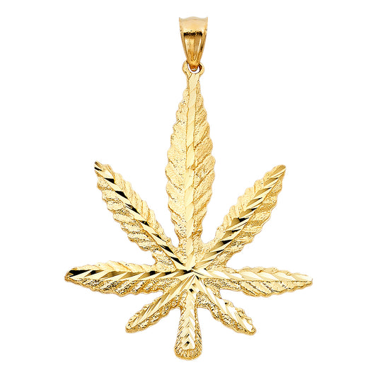 14k Yellow Gold Large Marijuana Leaf Charm Pendant  (52mm x 45mm)