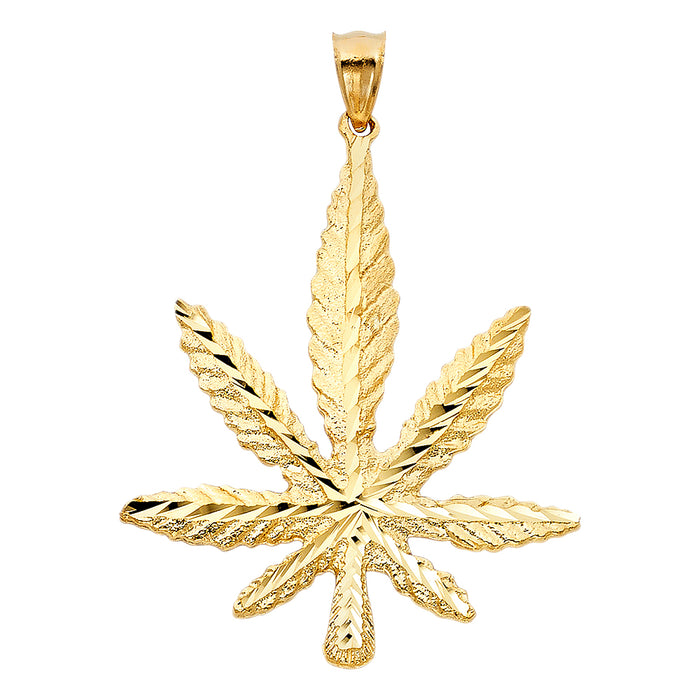 14k Yellow Gold Large Marijuana Leaf Charm Pendant  (52mm x 45mm)