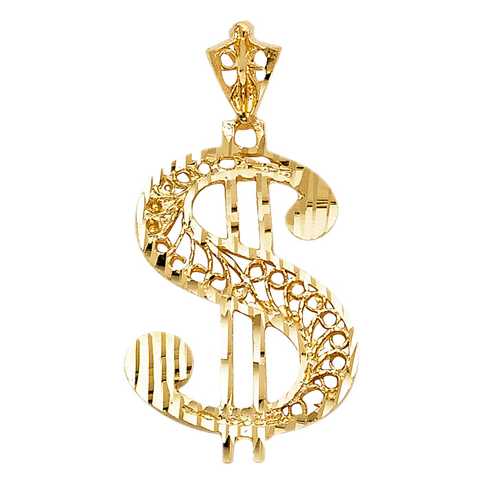 14k Yellow Gold Dollar Sign Charm Pendant  (26mm x 17mm)