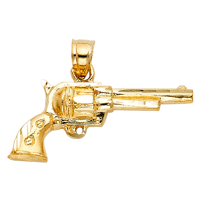 14k Yellow Gold Pistol Gun Charm Pendant  (14mm x 30mm)