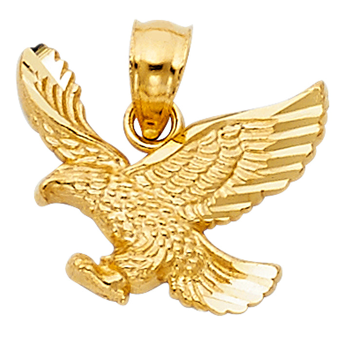 14k Yellow Gold Small/Mini Eagle Charm Pendant  (13mm x 15mm)