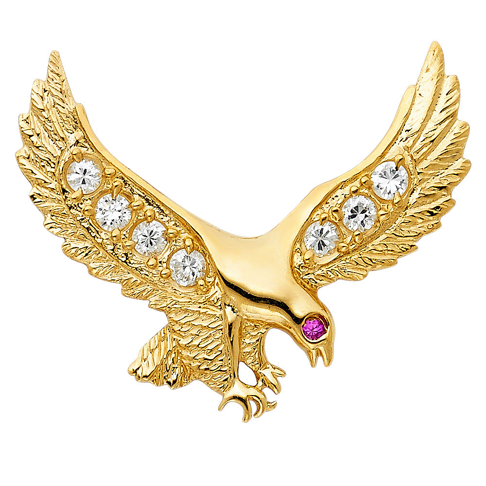 14k Yellow Gold Large CZ Eagle Charm Pendant  (32mm x 40mm)