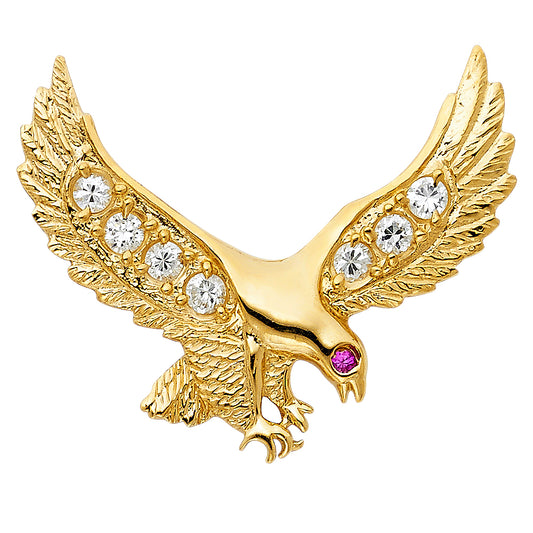 14k Yellow Gold Large CZ Eagle Charm Pendant  (32mm x 40mm)
