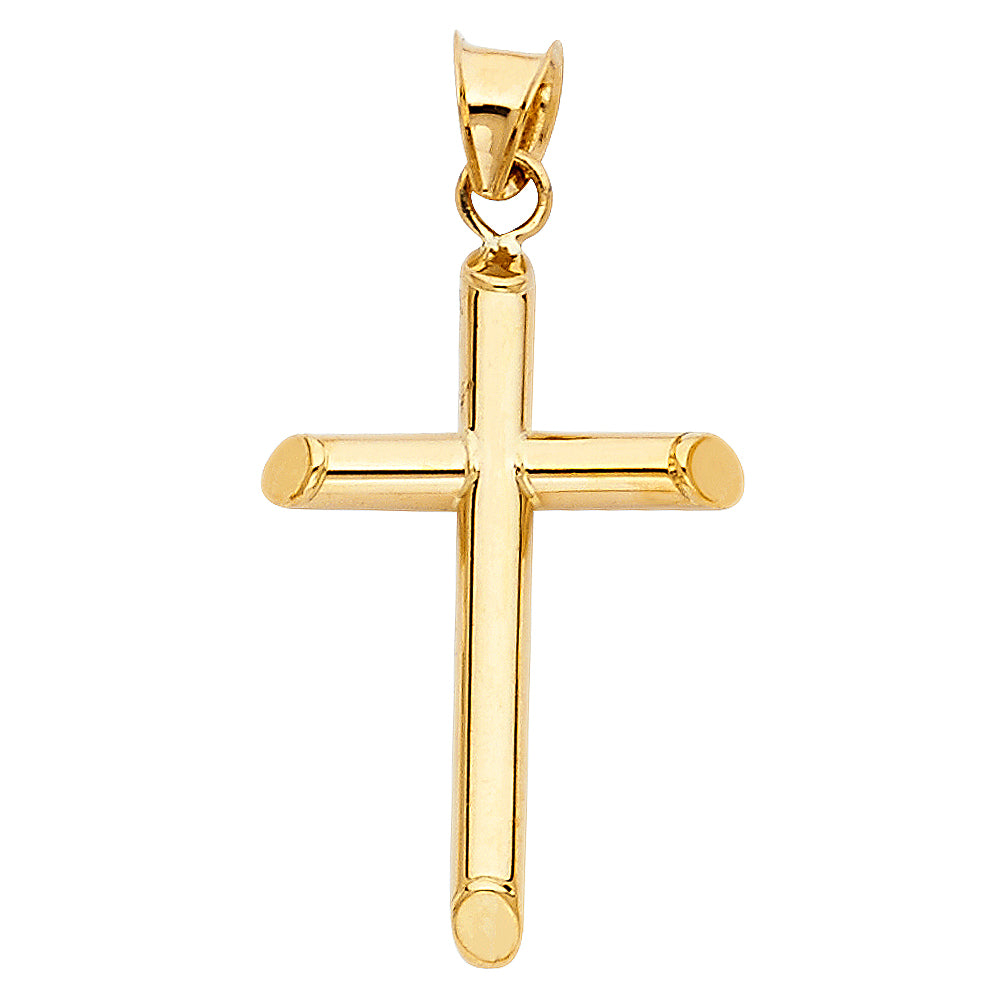 14k Yellow Gold Small/Mini Religious Hollow Round Tubular Cross (15 X 35mm)